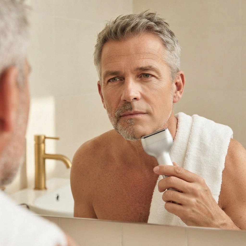 Man scheert zich droog met de Nova Shave